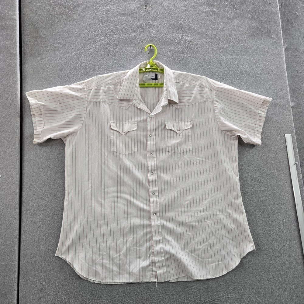 VINTAGE Panhandle Slim Men Button Up Shirt 20 White Striped Western Short Sleeve